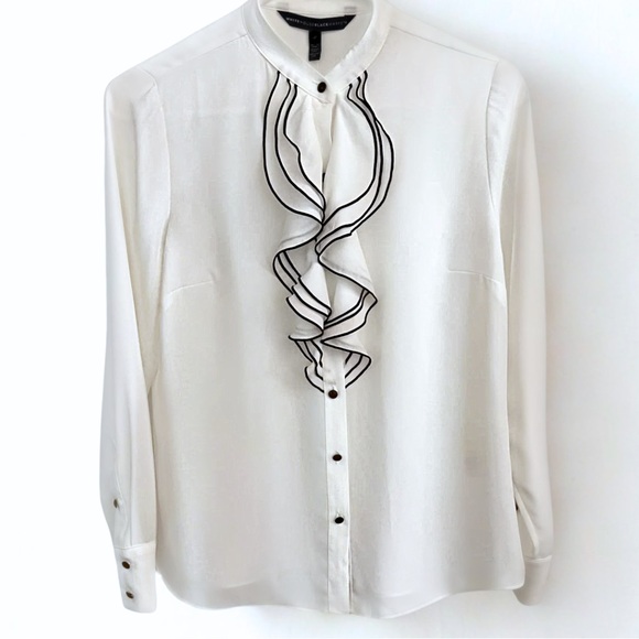 White House Black Market Tops - White House Black Market Ruffle Tuxedo Blouse